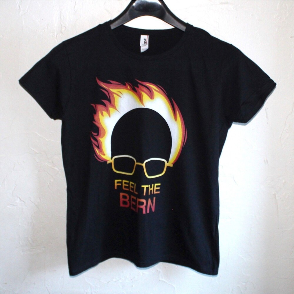 Bernie Sanders Tshirt Feel The Bern women L large black flames